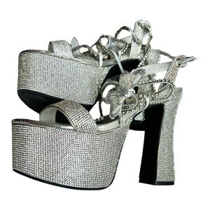 Poster Girl Blindin Pixie Queen Butterfly Rhinestone Wrap Platform Heels Size 7